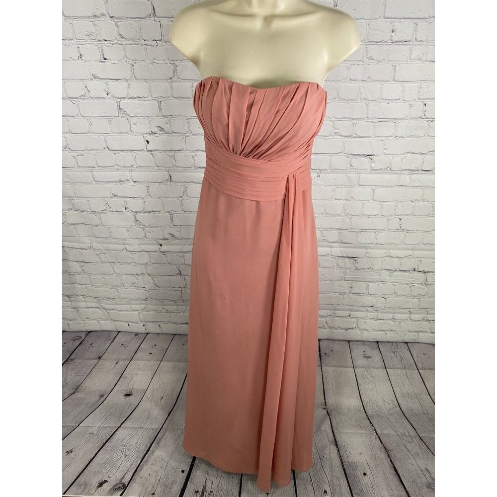 Allure Bridals Pink Strapless Back Zip Flowy Bridesmaids Prom Dress Gown Size 2